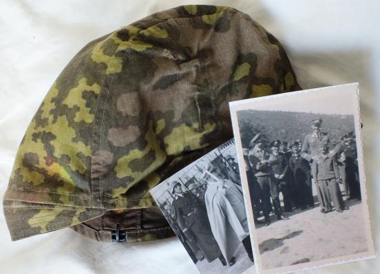 WSS CAMOUFLAGE 1ST MODEL HELMET OAKLEAF COVER WITH KNOWN OWNER!