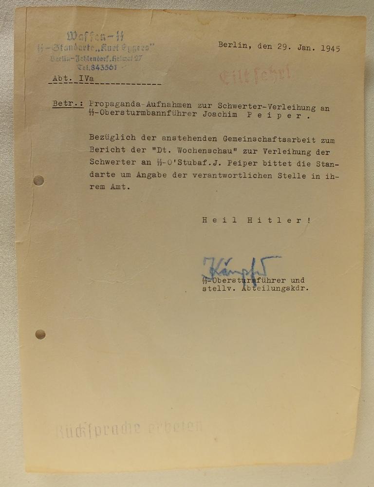 JOCHEN PEIPER SWORDS RELATED DOCS