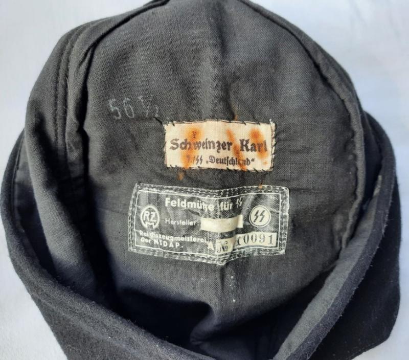 OUTSTANDING ! SS-VT BLACK M34 CAP WITH NAMED OWNER!