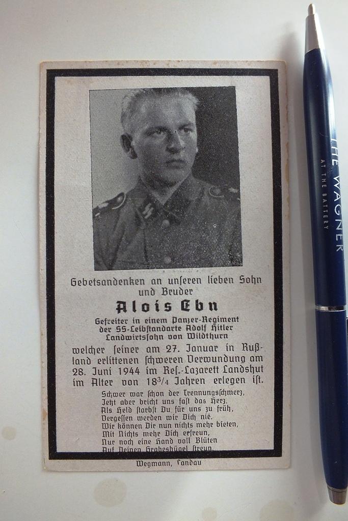 WSS DEATH NOTICE LAH PANZER RGT. NORMANDY