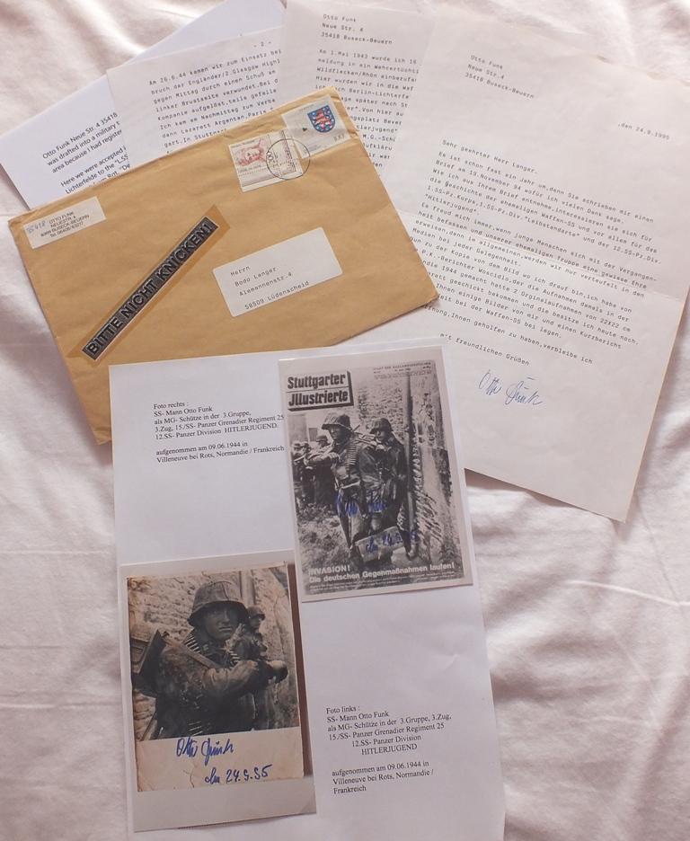 OTTO FUNK 12th SS HITLERJUGEND LETTER & PHOTO LOT