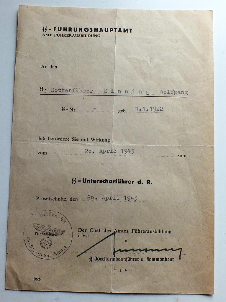 DAS REICH SS-OBERSTURMFUHRER GROUPING, SET OF 3 PROMOTION DOCS
